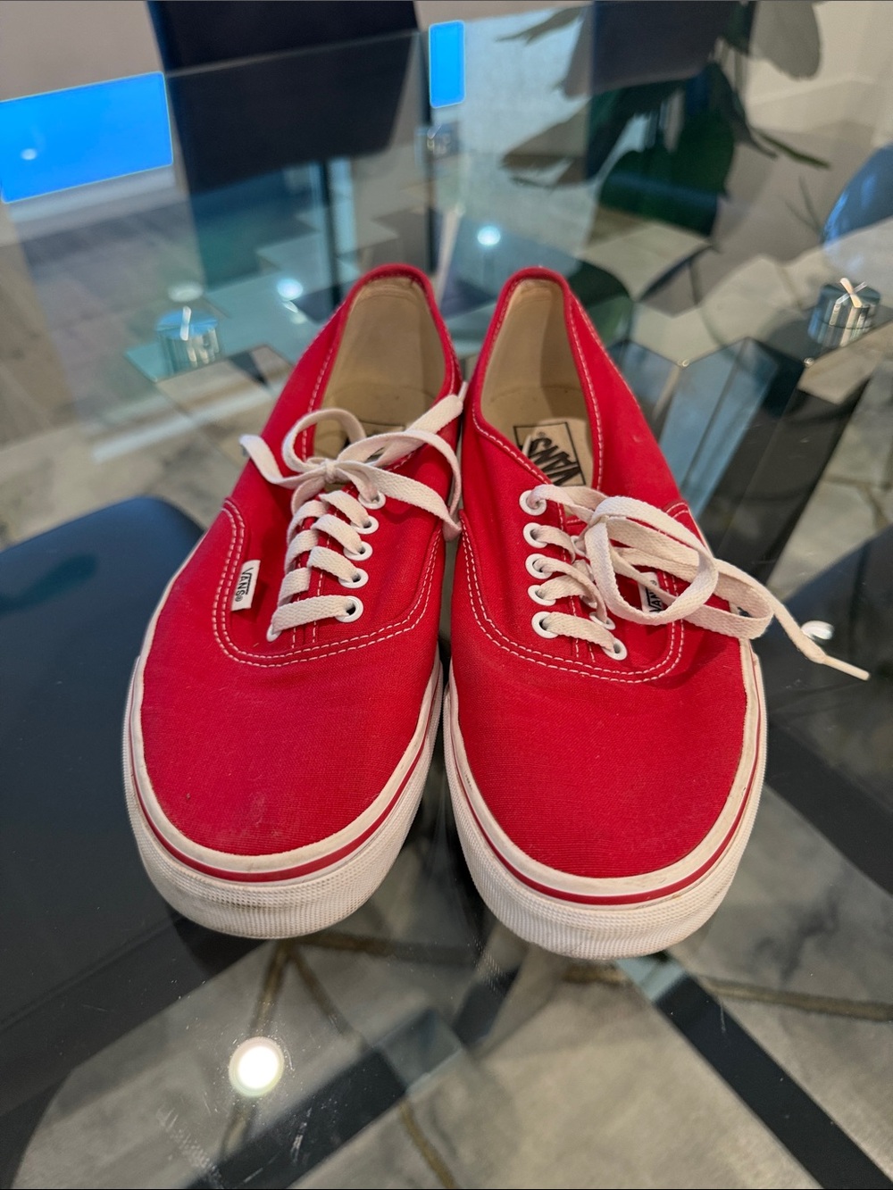 Vans Red Canvas Low-Top Sneakers with White Laces